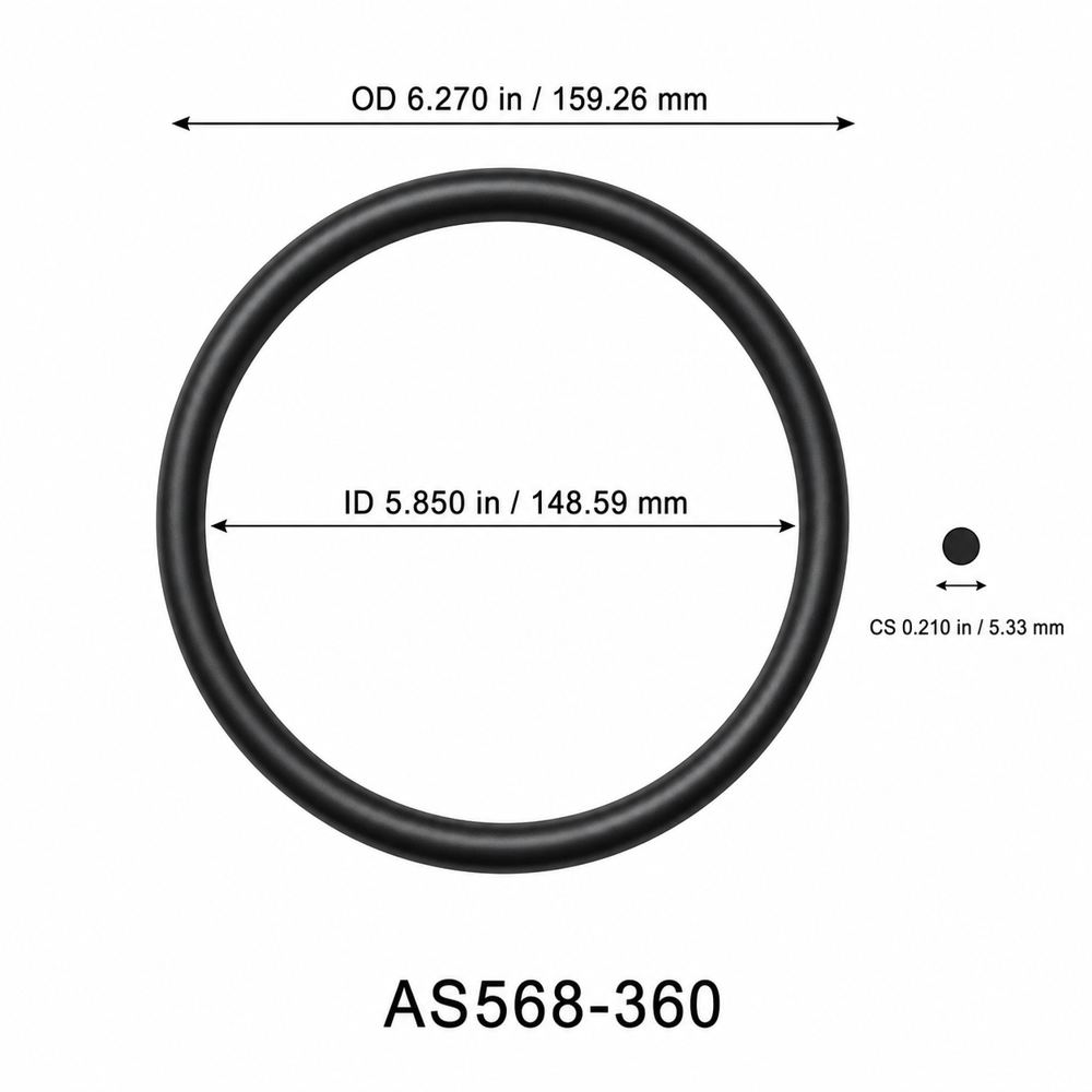 AS568-360 O-Ring – 5.850 in ID × 0.210 in CS – dimensional diagram showing ID, OD and cross-section