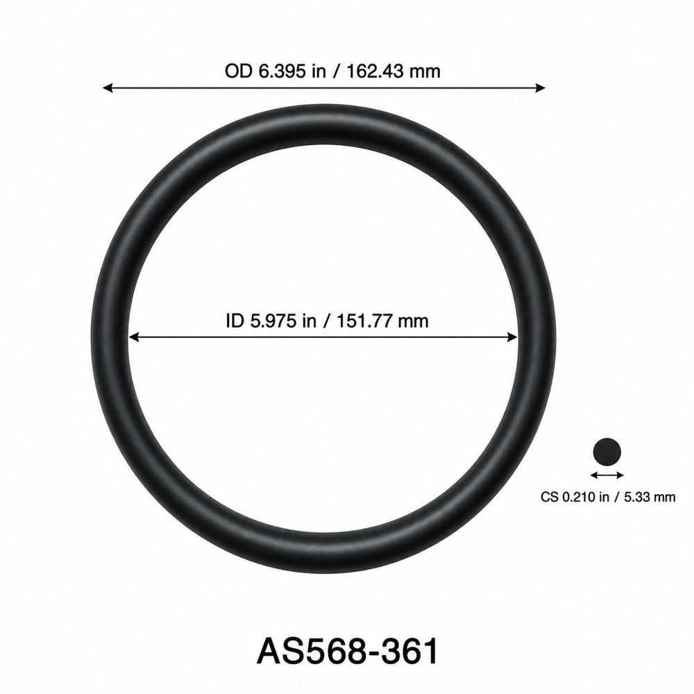 AS568-361 O-Ring – 5.975 in ID × 0.210 in CS – dimensional diagram showing ID, OD and cross-section