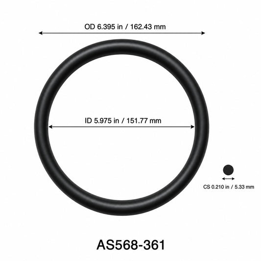 AS568-361 O-Ring – 5.975 in ID × 0.210 in CS – dimensional diagram showing ID, OD and cross-section