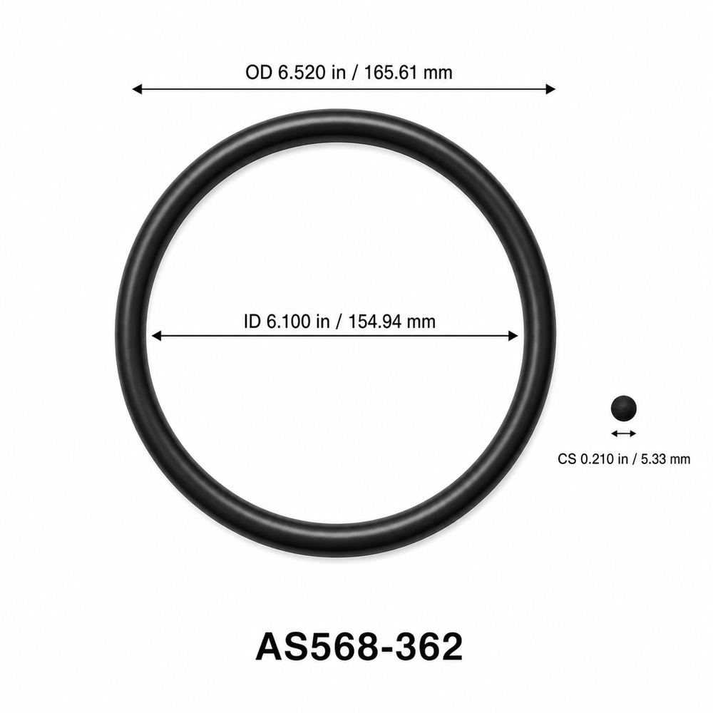 AS568-362 O-Ring – 6.100 in ID × 0.210 in CS – dimensional diagram showing ID, OD and cross-section