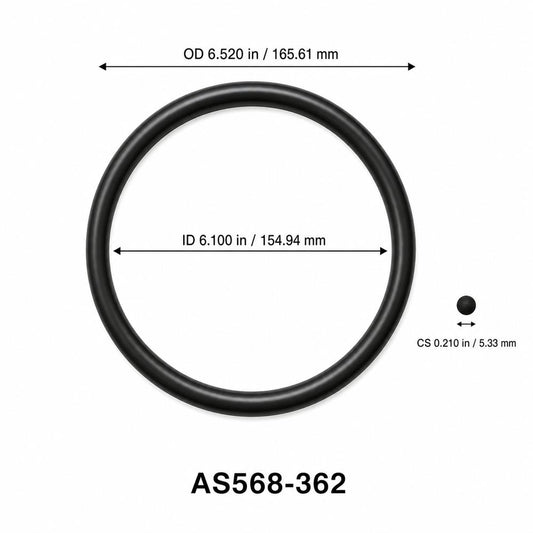 AS568-362 O-Ring – 6.100 in ID × 0.210 in CS – dimensional diagram showing ID, OD and cross-section