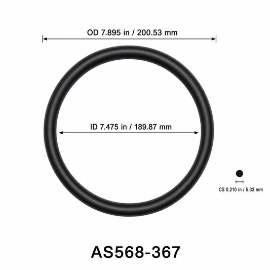 AS568-367 O-Ring – 7.475 in ID × 0.210 in CS – dimensional diagram showing ID, OD and cross-section