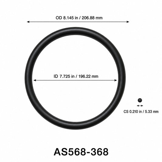 AS568-368 O-Ring – 7.725 in ID × 0.210 in CS – dimensional diagram showing ID, OD and cross-section
