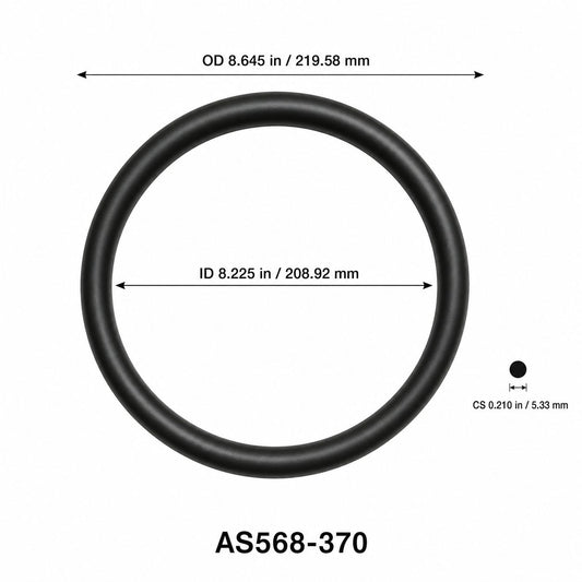 AS568-370 O-Ring – 8.225 in ID × 0.210 in CS – dimensional diagram showing ID, OD and cross-section