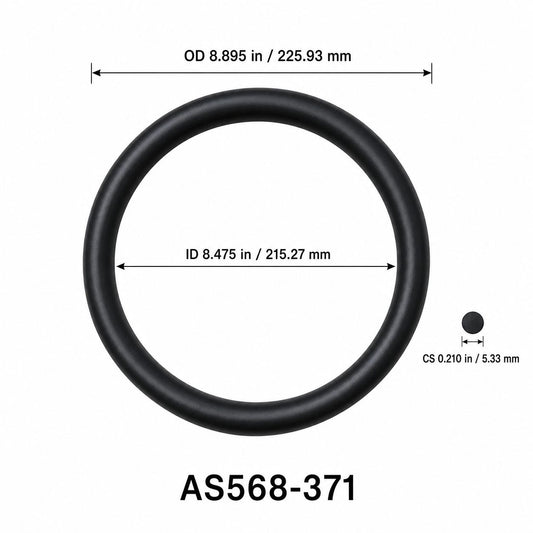 AS568-371 O-Ring – 8.475 in ID × 0.210 in CS – dimensional diagram showing ID, OD and cross-section