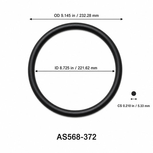 AS568-372 O-Ring – 8.725 in ID × 0.210 in CS – dimensional diagram showing ID, OD and cross-section