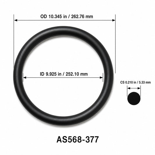 AS568-377 O-Ring – 9.925 in ID × 0.210 in CS – dimensional diagram showing ID, OD and cross-section