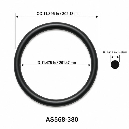AS568-380 O-Ring – 11.475 in ID × 0.210 in CS – dimensional diagram showing ID, OD and cross-section