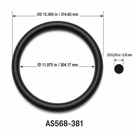 AS568-381 O-Ring – 11.975 in ID × 0.210 in CS – dimensional diagram showing ID, OD and cross-section