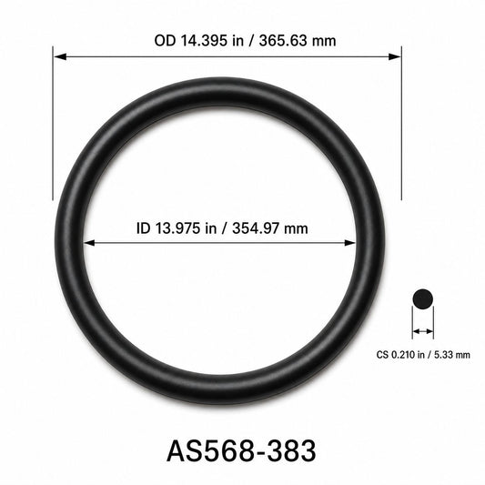 AS568-383 O-Ring – 13.975 in ID × 0.210 in CS – dimensional diagram showing ID, OD and cross-section