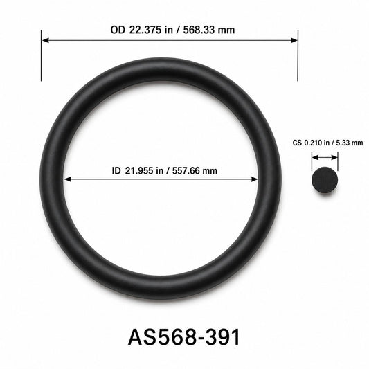 AS568-391 O-Ring – 21.955 in ID × 0.210 in CS – dimensional diagram showing ID, OD and cross-section