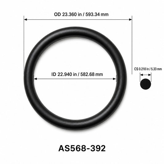 AS568-392 O-Ring – 22.940 in ID × 0.210 in CS – dimensional diagram showing ID, OD and cross-section