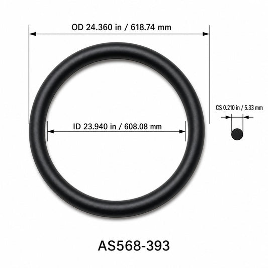 AS568-393 O-Ring – 23.940 in ID × 0.210 in CS – dimensional diagram showing ID, OD and cross-section