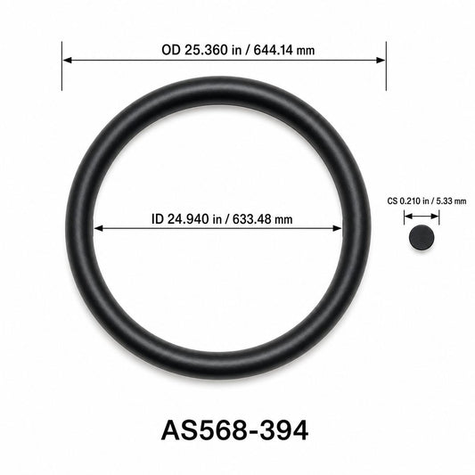 AS568-394 O-Ring – 24.940 in ID × 0.210 in CS – dimensional diagram showing ID, OD and cross-section