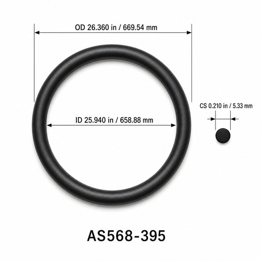 AS568-395 O-Ring – 25.940 in ID × 0.210 in CS – dimensional diagram showing ID, OD and cross-section