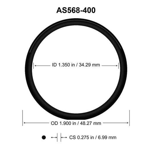 AS568-400 O-Ring – 1.350 in ID × 0.275 in CS – dimensional diagram showing ID, OD and cross-section