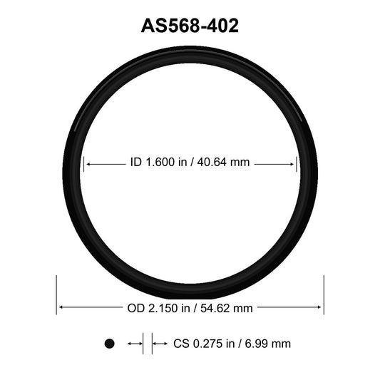 AS568-402 O-Ring – 1.600 in ID × 0.275 in CS – dimensional diagram showing ID, OD and cross-section