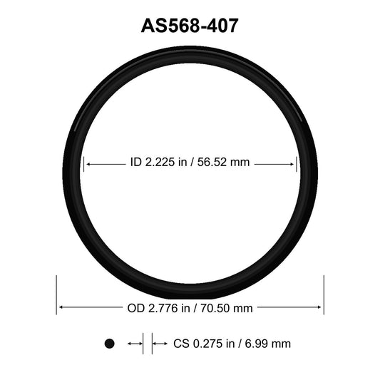 AS568-407 O-Ring – 2.225 in ID × 0.275 in CS – dimensional diagram showing ID, OD and cross-section