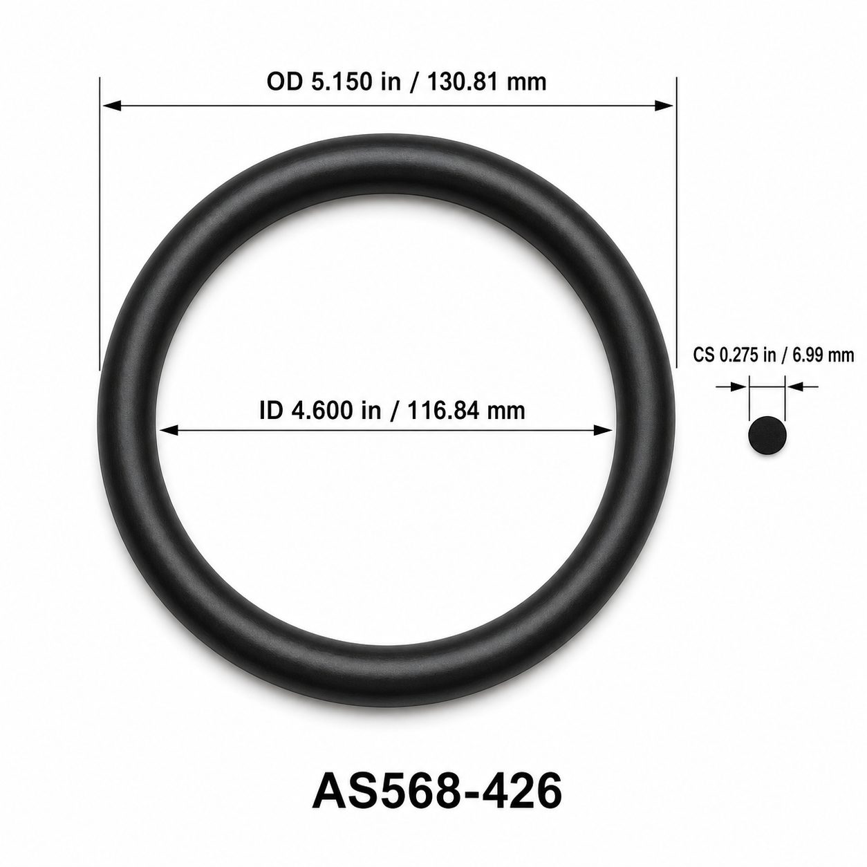 AS568-426 O-Ring – 4.600 in ID × 0.275 in CS – dimensional diagram showing ID, OD and cross-section