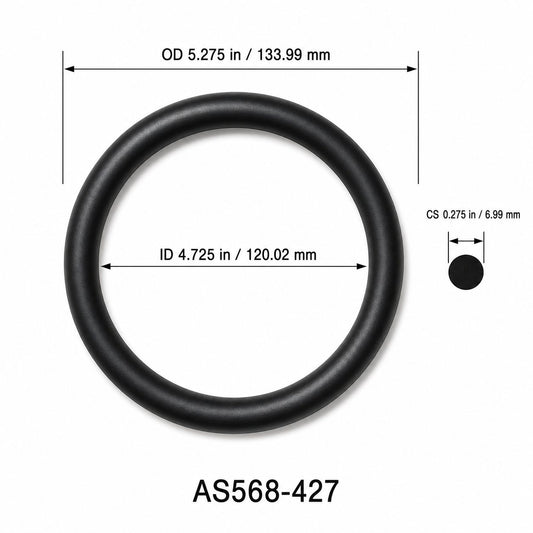 AS568-427 O-Ring – 4.725 in ID × 0.275 in CS – dimensional diagram showing ID, OD and cross-section