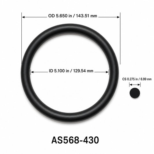 AS568-430 O-Ring – 5.100 in ID × 0.275 in CS – dimensional diagram showing ID, OD and cross-section