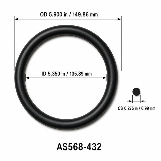 AS568-432 O-Ring – 5.350 in ID × 0.275 in CS – dimensional diagram showing ID, OD and cross-section