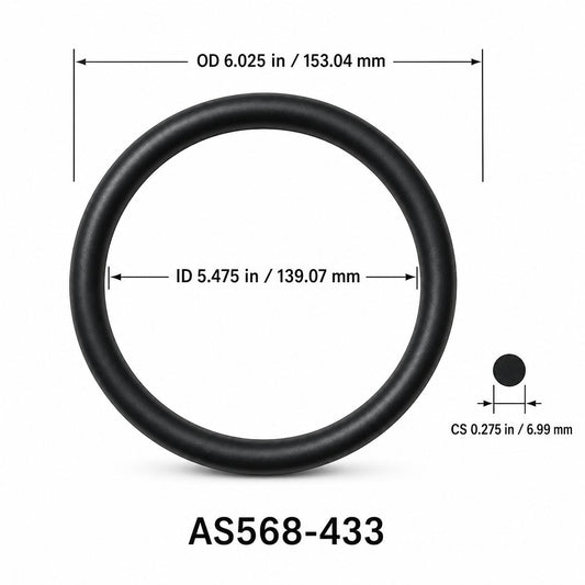 AS568-433 O-Ring – 5.475 in ID × 0.275 in CS – dimensional diagram showing ID, OD and cross-section