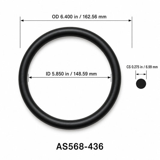 AS568-436 O-Ring – 5.850 in ID × 0.275 in CS – dimensional diagram showing ID, OD and cross-section