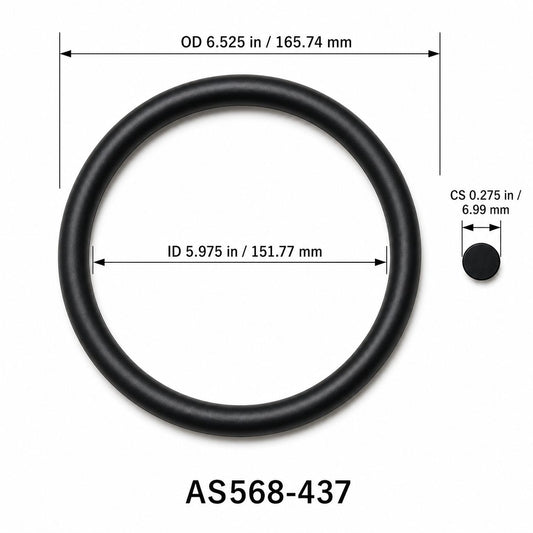 AS568-437 O-Ring – 5.975 in ID × 0.275 in CS – dimensional diagram showing ID, OD and cross-section