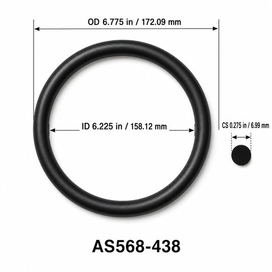 AS568-438 O-Ring – 6.225 in ID × 0.275 in CS – dimensional diagram showing ID, OD and cross-section