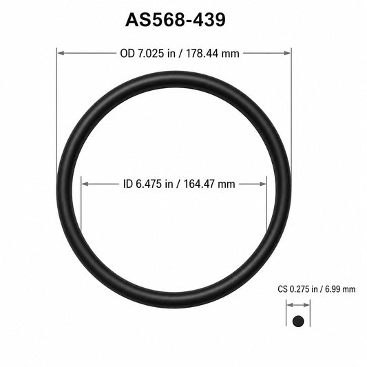 AS568-439 O-Ring – 6.475 in ID × 0.275 in CS – dimensional diagram showing ID, OD and cross-section
