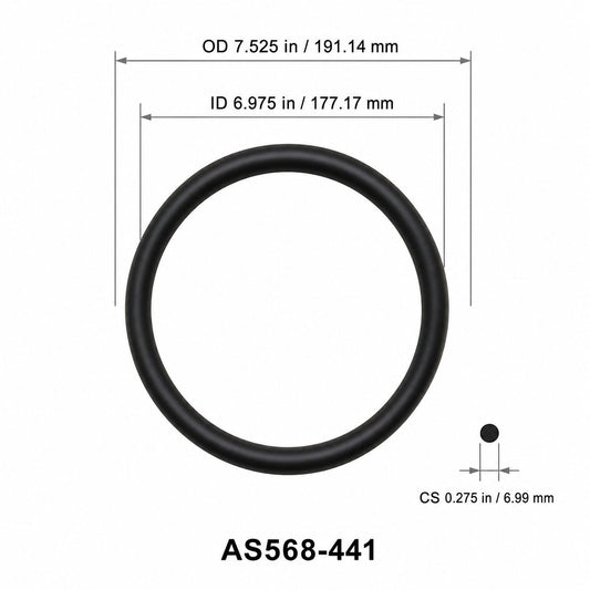 AS568-441 O-Ring – 6.975 in ID × 0.275 in CS – dimensional diagram showing ID, OD and cross-section
