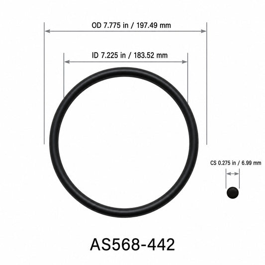 AS568-442 O-Ring – 7.225 in ID × 0.275 in CS – dimensional diagram showing ID, OD and cross-section