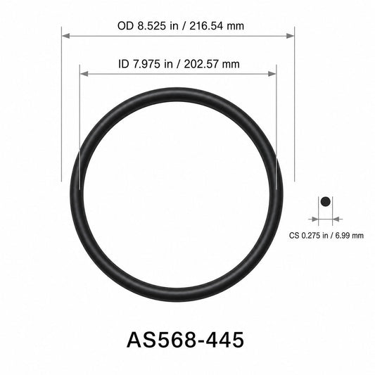 AS568-445 O-Ring – 7.975 in ID × 0.275 in CS – dimensional diagram showing ID, OD and cross-section