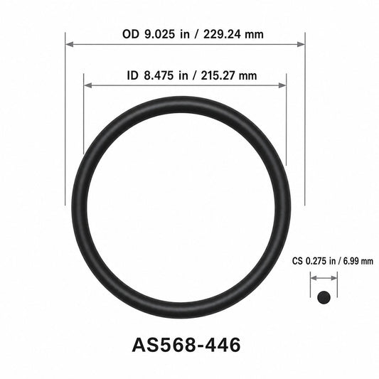 AS568-446 O-Ring – 8.475 in ID × 0.275 in CS – dimensional diagram showing ID, OD and cross-section