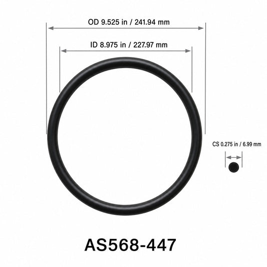 AS568-447 O-Ring – 8.975 in ID × 0.275 in CS – dimensional diagram showing ID, OD and cross-section