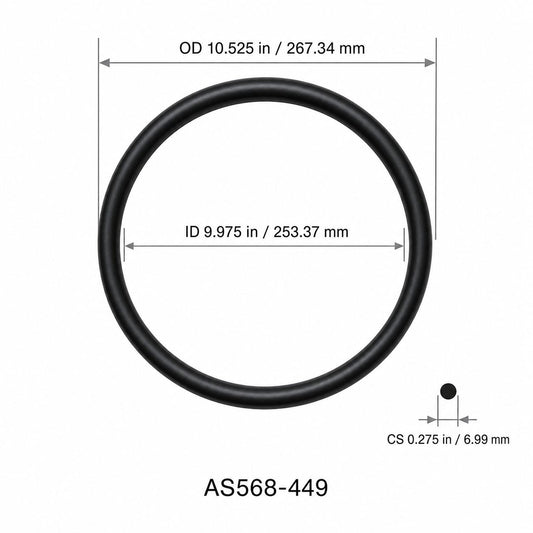 AS568-449 O-Ring – 9.975 in ID × 0.275 in CS – dimensional diagram showing ID, OD and cross-section