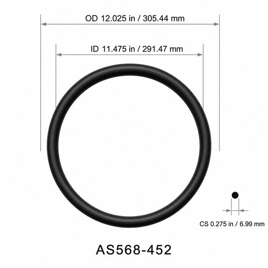 AS568-452 O-Ring – 11.475 in ID × 0.275 in CS – dimensional diagram showing ID, OD and cross-section