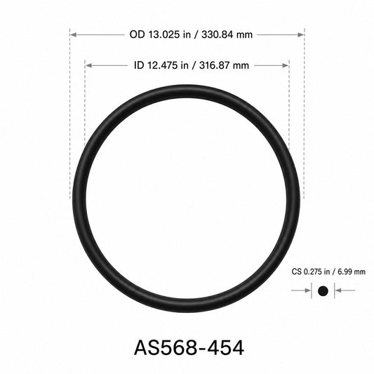 AS568-454 O-Ring – 12.475 in ID × 0.275 in CS – dimensional diagram showing ID, OD and cross-section