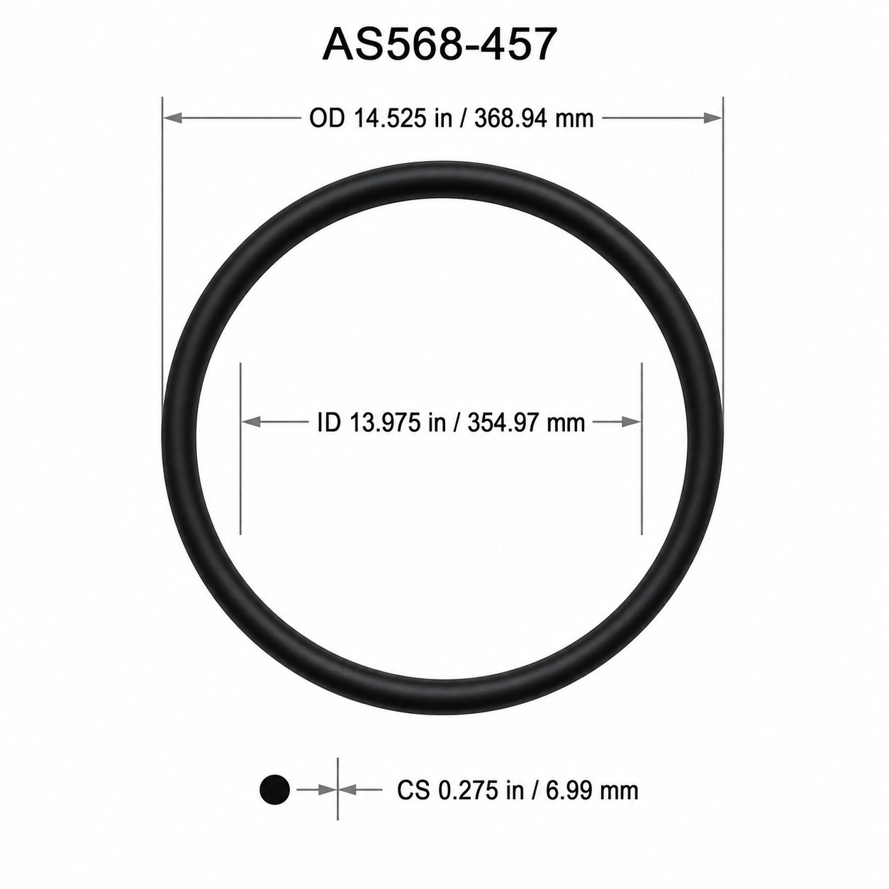 AS568-457 O-Ring – 13.975 in ID × 0.275 in CS – dimensional diagram showing ID, OD and cross-section