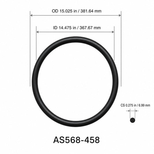 AS568-458 O-Ring – 14.475 in ID × 0.275 in CS – dimensional diagram showing ID, OD and cross-section