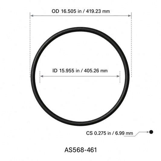 AS568-461 O-Ring – 15.955 in ID × 0.275 in CS – dimensional diagram showing ID, OD and cross-section