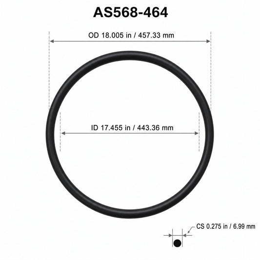 AS568-464 O-Ring – 17.455 in ID × 0.275 in CS – dimensional diagram showing ID, OD and cross-section