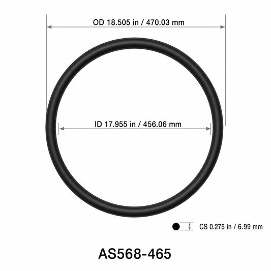 AS568-465 O-Ring – 17.955 in ID × 0.275 in CS – dimensional diagram showing ID, OD and cross-section