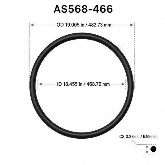 AS568-466 O-Ring – 18.455 in ID × 0.275 in CS – dimensional diagram showing ID, OD and cross-section