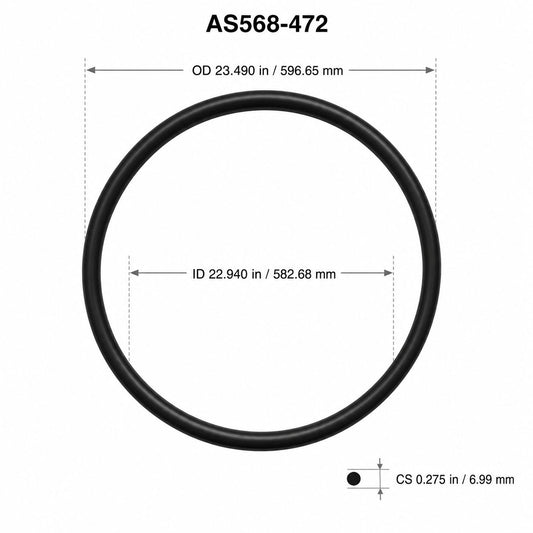 AS568-472 O-Ring – 22.940 in ID × 0.275 in CS – dimensional diagram showing ID, OD and cross-section