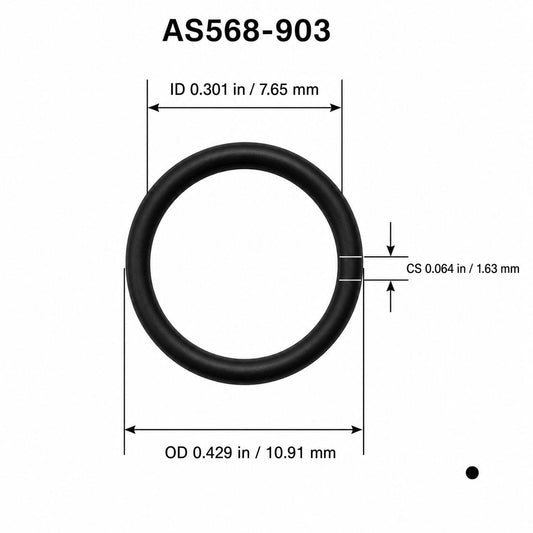 AS568-903 O-Ring Boss Seal – 0.301 in ID × 0.064 in CS – dimensional diagram showing ID, OD and cross-section