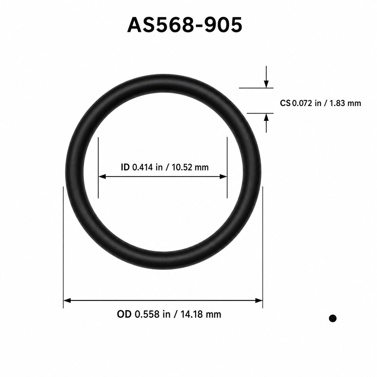 AS568-905 O-Ring Boss Seal – 0.414 in ID × 0.072 in CS – dimensional diagram showing ID, OD and cross-section