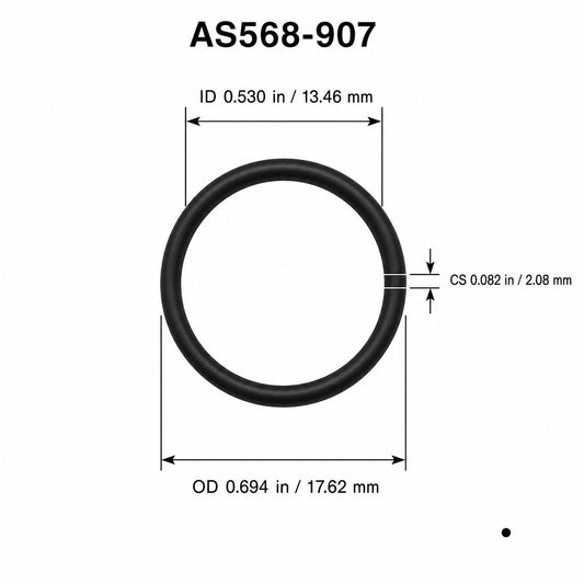 AS568-907 O-Ring Boss Seal – 0.530 in ID × 0.082 in CS – dimensional diagram showing ID, OD and cross-section