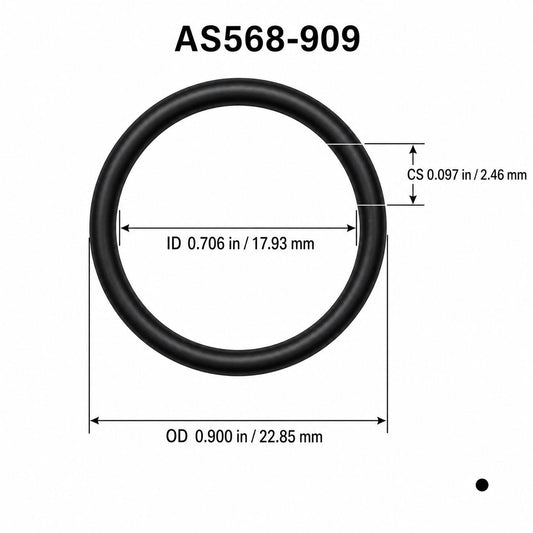 AS568-909 O-Ring Boss Seal – 0.706 in ID × 0.097 in CS – dimensional diagram showing ID, OD and cross-section